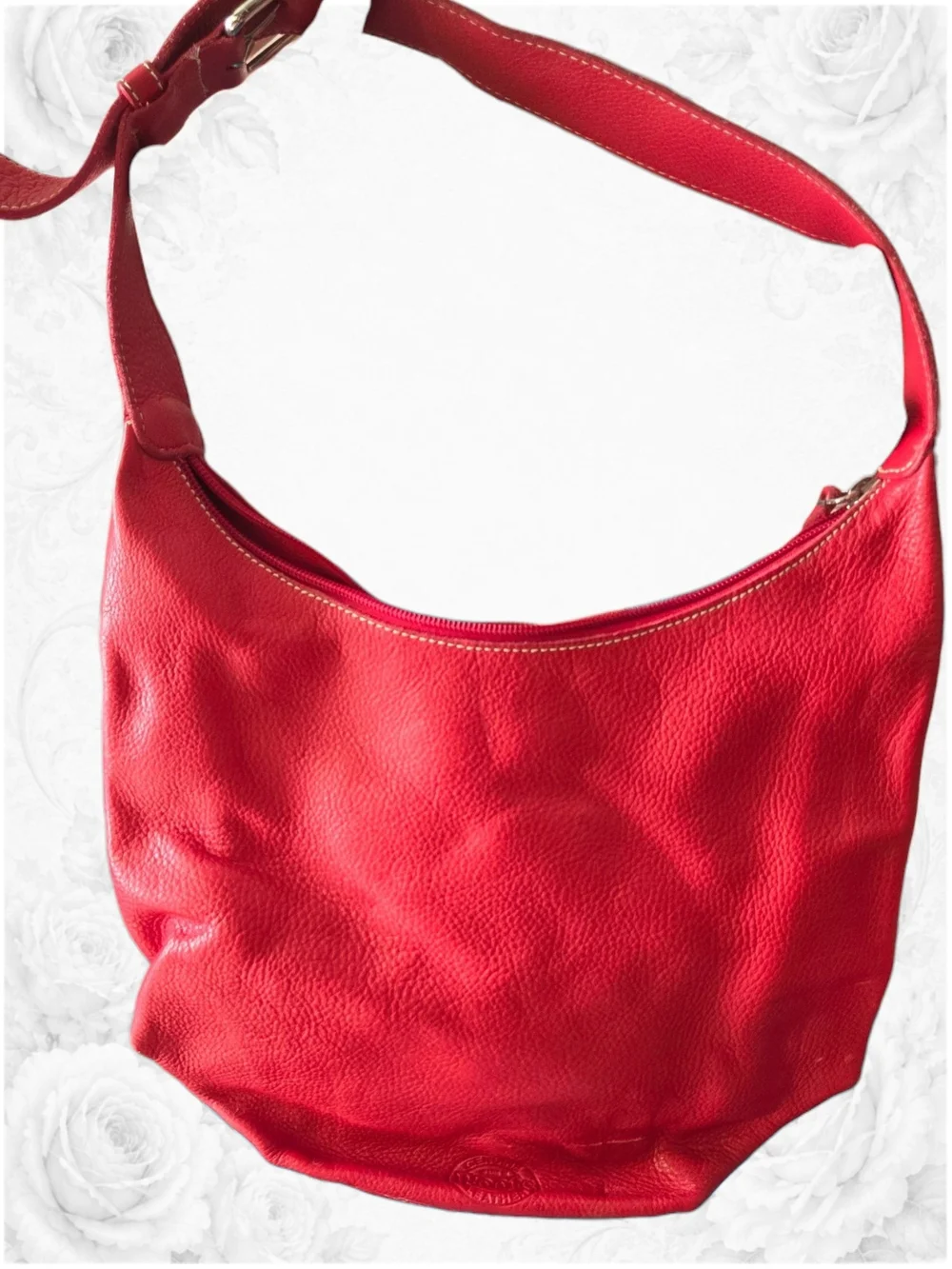 Roots Red Leather Hobo Shoulder Bag